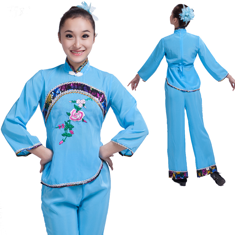 新款秧歌服古典扇子舞服装腰鼓服民族舞蹈演出服女中老年广场舞服