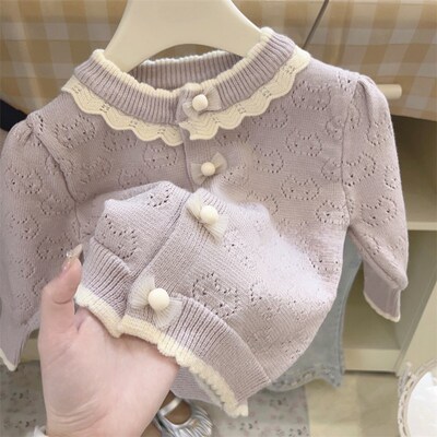 女童毛衣外套春秋款2024新款洋气女宝宝长袖上衣秋装儿童针织开衫