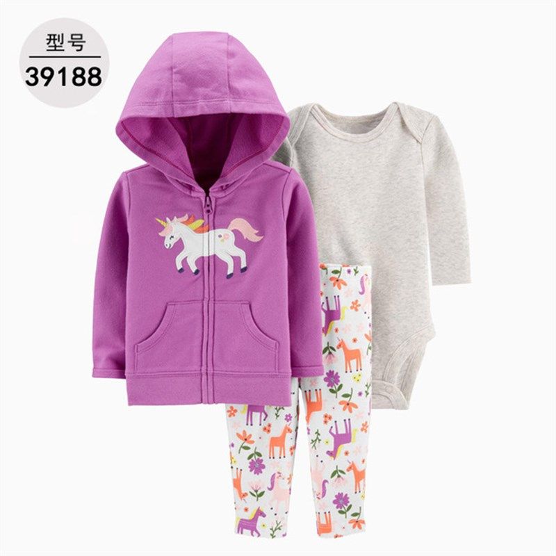 婴儿连体衣套装儿童卫衣裤春秋薄款男女宝宝婴幼纯棉长袖三件套新