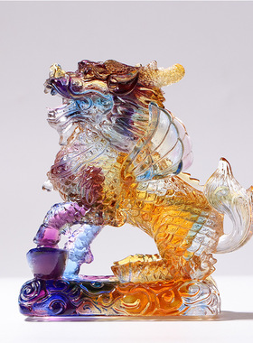 琉璃麒麟狮子招财摆件一对高档办公室聚财小摆设开业商务领导送礼