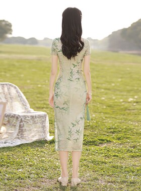 绿色高考送考改良旗袍2024年轻款气质高端素雅日常可穿连衣裙夏季