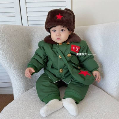 男宝宝冬装加厚军大衣婴儿衣服外出棉服分体套装洋气幼儿冬季拜年
