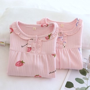 儿童秋冬草莓萌兔纯棉空气层睡衣宝宝全棉甜美女童亲子套头家居服