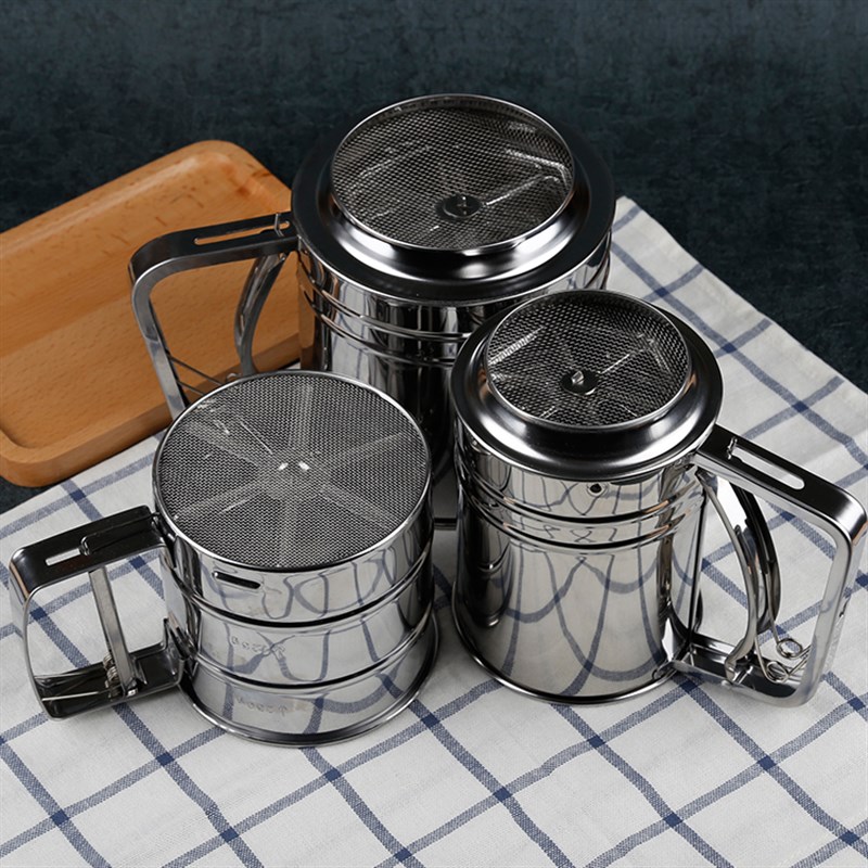 手动杯式面粉筛子糖粉筛 不锈钢 手持按压式筛杯筛网 烘焙工具
