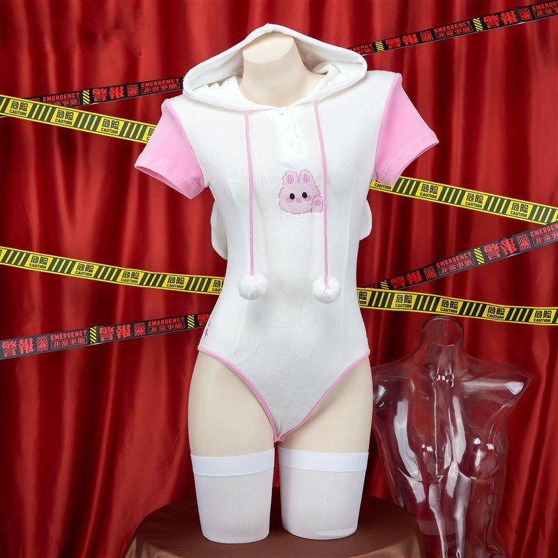 高叉小兔子短袖卫衣 可爱连帽短袖连体衣私房开D居家睡裙,女士内衣/男士内衣/家居服,睡衣/家居服套装,淘宝优惠券,粉丝福利购,淘宝优惠卷