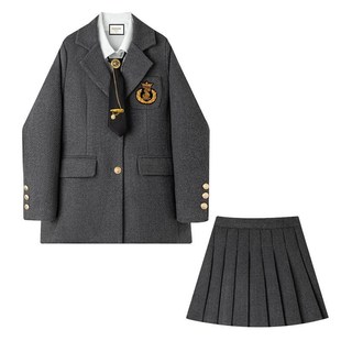 大码胖mm一整套穿搭2025学院风春秋季英伦风西装半身裙衬衫套装女