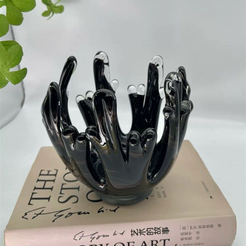 中古手工琉璃烛台样板间黑白台面软装艺术感家居装饰