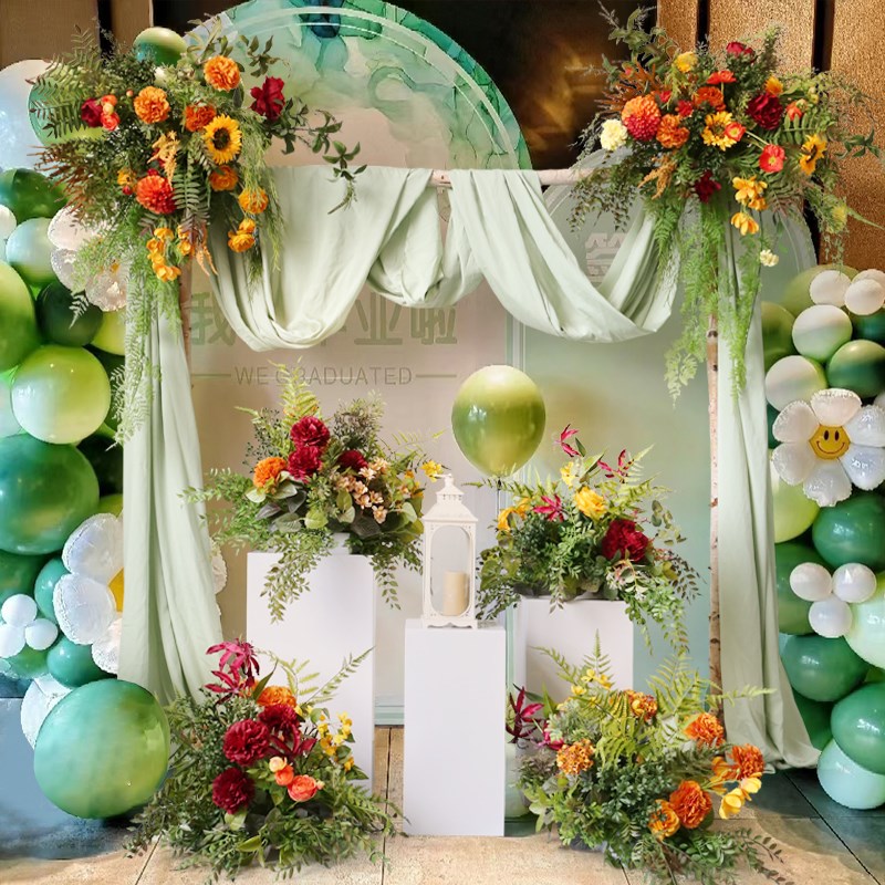 森系婚礼活动花卉仿真婚庆路引花绿色背景装饰花台花桌花壁挂花排