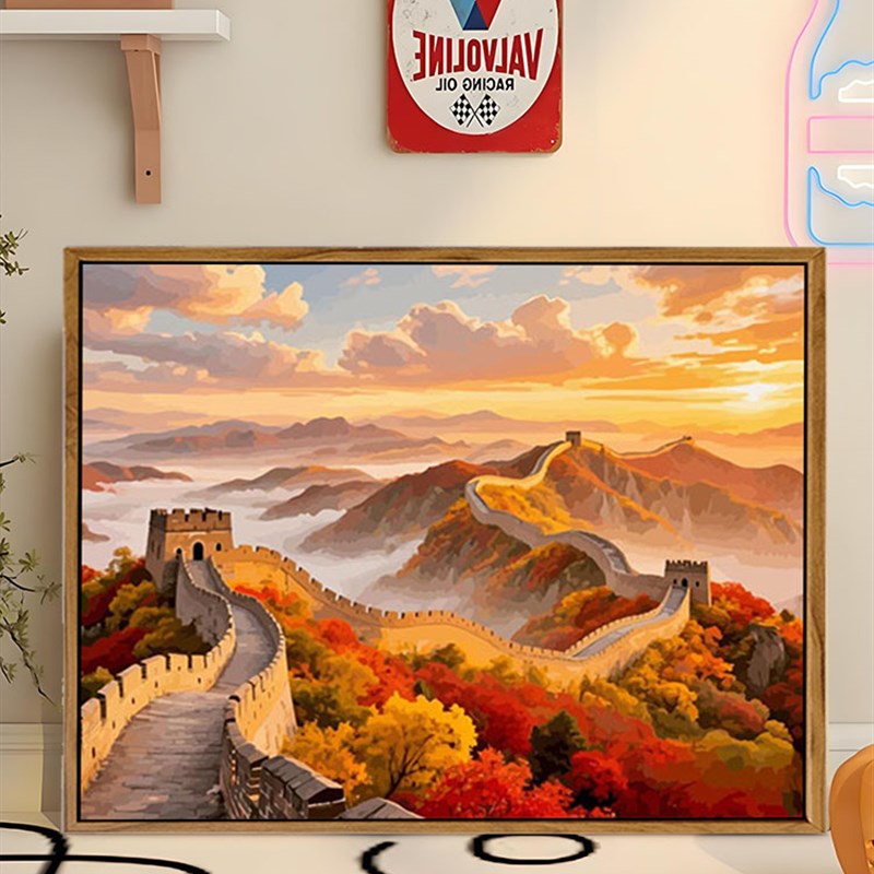长城风光数码油画手绘填充上色端客厅装饰画