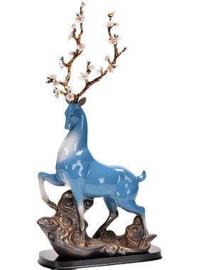 创意陶瓷工艺品鹿摆件家居客厅酒柜玄关招财红色梅花鹿装饰送礼品