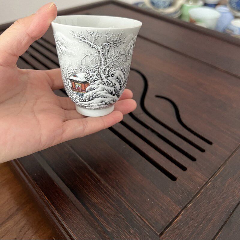 墨彩雪景杯全手绘店长自绘画随性作图来样订制打端