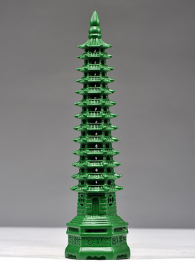 绿色木质层文昌塔摆件实木雕刻十三层文昌塔家居办公送礼工艺品