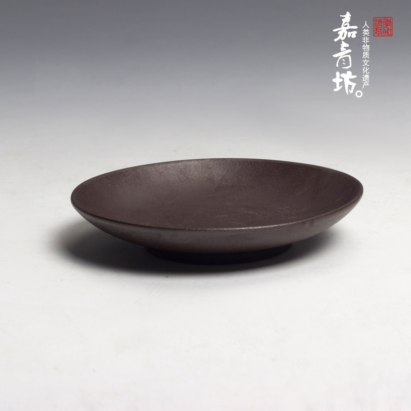 嘉青坊 功夫茶道零复古铁骨紫砂茶组圆形小碟