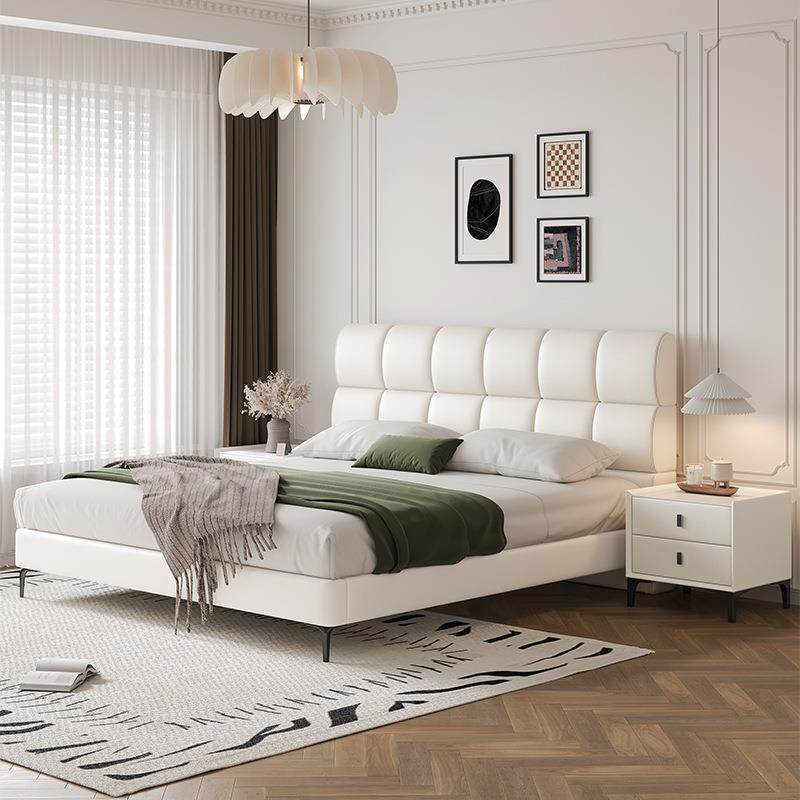 奶油风轻奢真皮床泡芙床现代简约双人主卧齐边皮床极简软包婚床,农机/农具/农膜,其它农用工具,淘宝优惠券,粉丝福利购,淘宝优惠卷