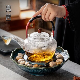 围炉煮茶器玻璃烧水壶仿古煮茶炉底座 复古陶瓷电陶炉j茶壶套装