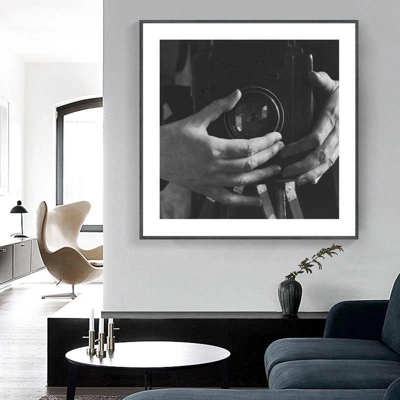 现代摄影艺术软装饰画黑白人物风景客厅餐厅有框正方形墙挂画