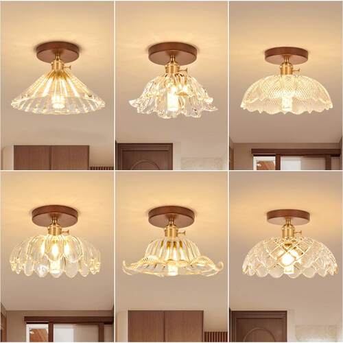 中古风实木过道走廊灯吸顶灯简约玻璃衣帽间阳台灯入户门厅玄关灯