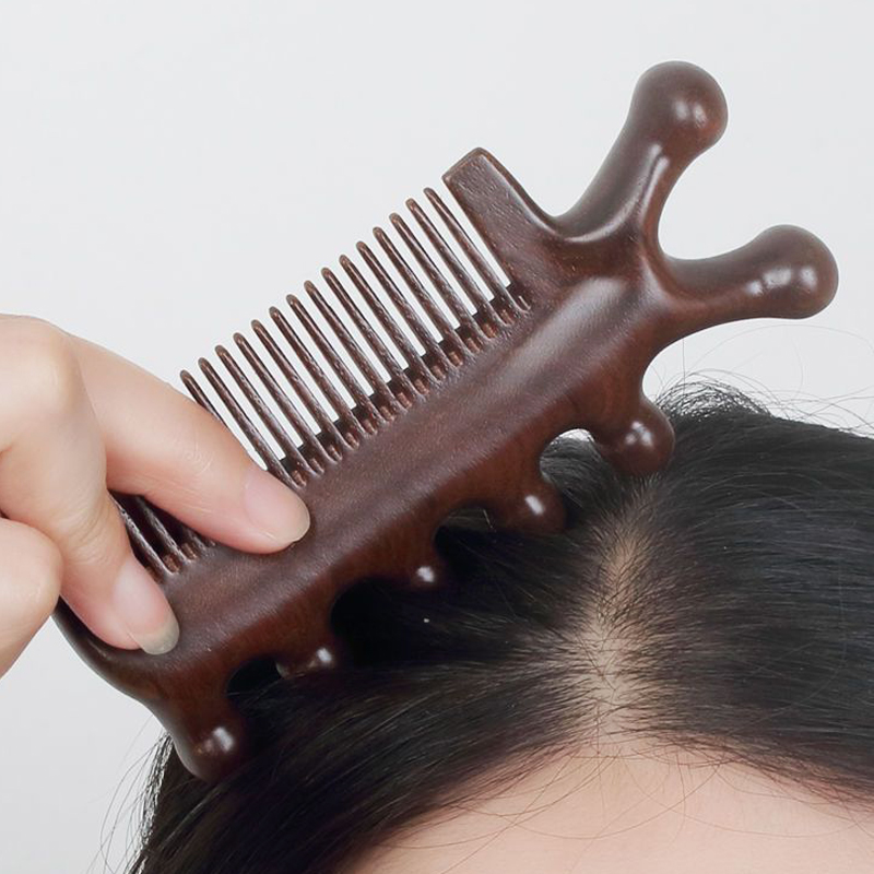 多功能按摩梳头部经络梳子头疗按摩男女三合一细宽齿加厚檀木脱发