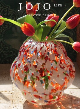 JOJO L. D.od.瓶红色大肚玻璃高级感艺术彩色琉璃  都路