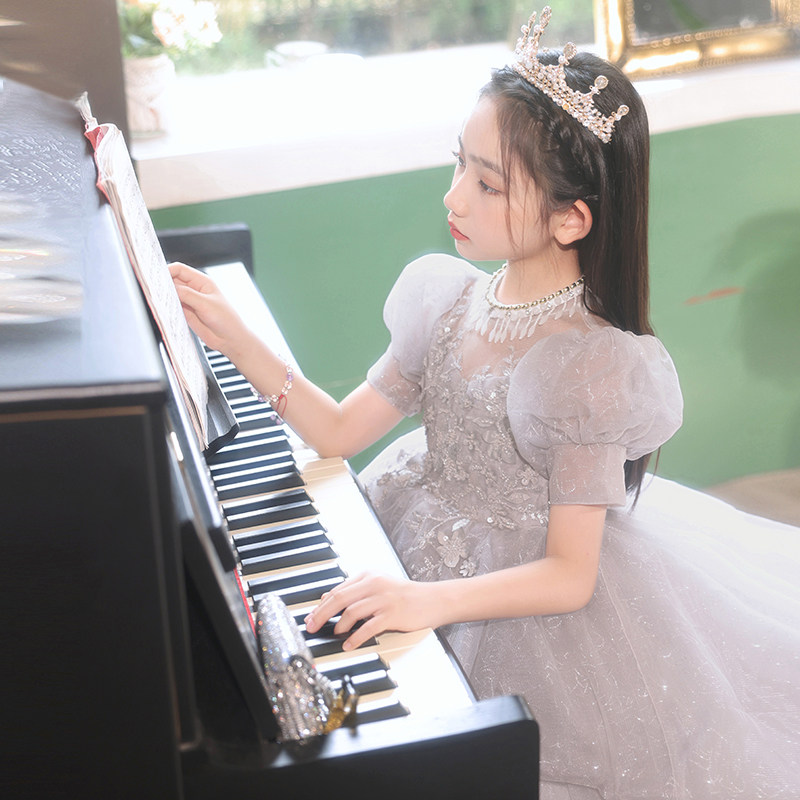 公主裙女童轻奢小众高端花童大童晚礼服儿童走秀主持人钢琴演出服图片