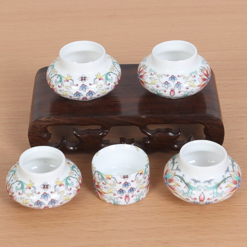 颠颏红子五件套鸟食罐绣眼鸟食罐鸟用鸟食杯鸟笼配件景德镇瓷碗