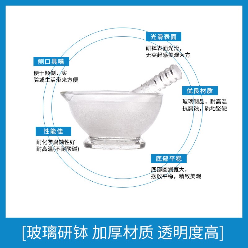 华鸥玻璃研钵中药捣药碗研磨棒口径60 75 90 120 150 180mm加厚透