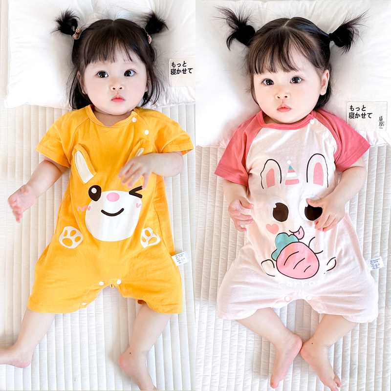 5婴儿连身衣服夏季薄款0-6个月男3女宝宝夏装超萌7哈衣夏天8爬服4