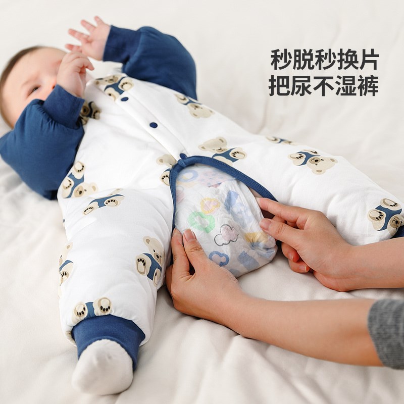 婴儿开档连体衣冬季棉衣宝宝衣服秋冬夹棉加厚连身衣男女幼儿睡衣