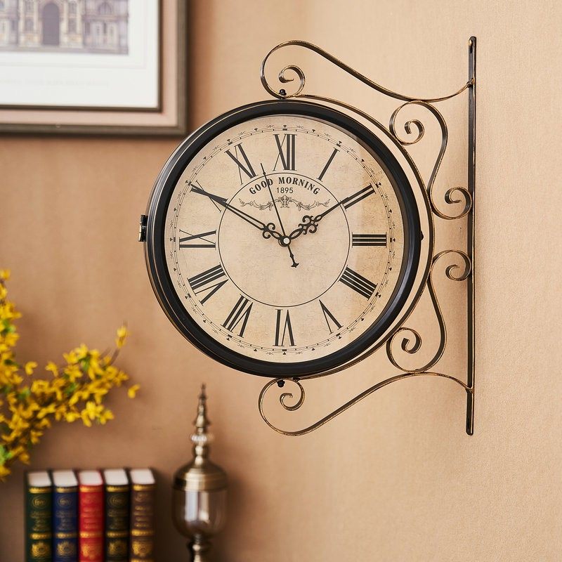 欧式复古创意客厅铁艺双面挂钟美式仿古个性工艺两面时钟双面钟表,家居饰品,挂钟,淘宝优惠券,粉丝福利购,淘宝优惠卷