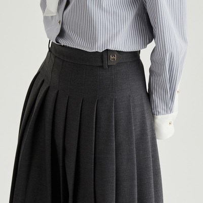 OBEG欧碧倩优雅灰色百褶裙半身裙冬款垂感中长半裙10464016