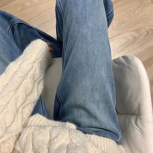 加绒加厚浅色直筒牛仔裤女冬季新款胖妹妹mm高腰宽松显瘦阔腿长裤