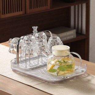 新款水杯架沥水杯子架子收纳置物架玻璃放水杯倒挂架茶杯架带托盘