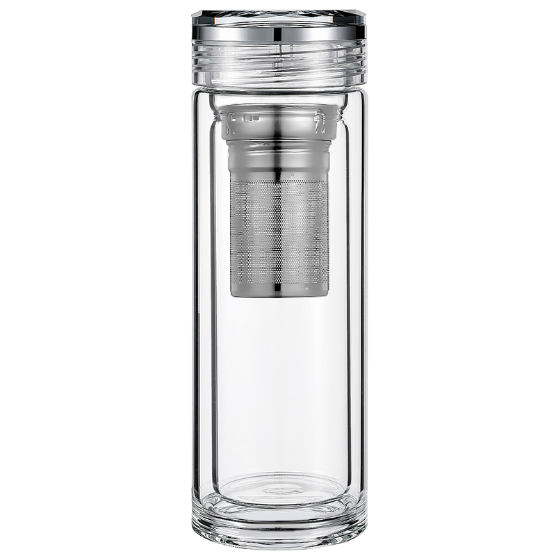 商务双层玻璃杯男士泡茶水杯女耐热防烫透明杯子车载办公带盖定制