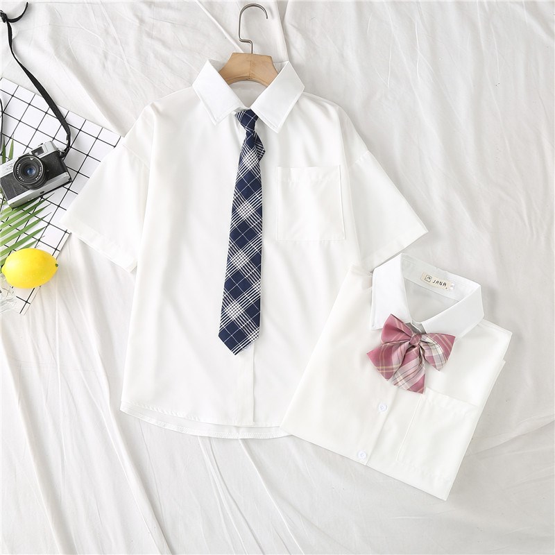 2022年夏季新款JK制服衬衫女短袖长袖白色上衣学生薄款纯白短袖