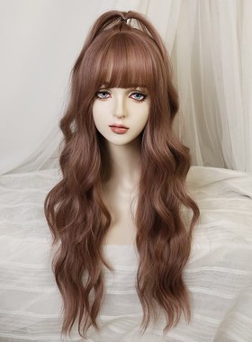 粉紫色假发女长卷发全头套式时尚lolita彩色大波浪整顶日常软妹毛