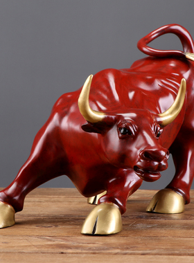 股市牛黄铜摆件 铜牛华尔街装饰品 股市办公室招财中式礼品工艺礼