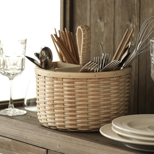 印尼白藤篮子收纳篮家用分格收纳筐茶几桌面收纳盒遥控器圆形置物