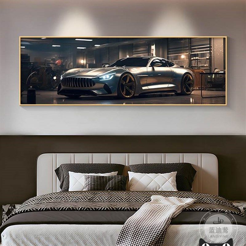 高级感客厅装饰画跑车汽车主题酒店带灯挂画镶钻赛车卧室床头壁画,家居饰品,现代装饰画,淘宝优惠券,粉丝福利购,淘宝优惠卷