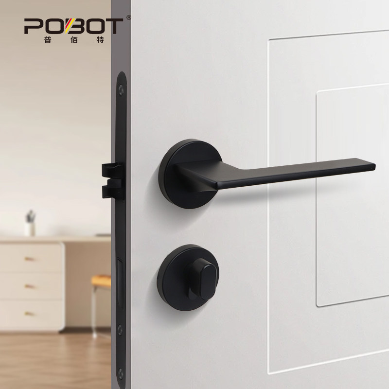 普佰特门锁卧室静音家用木门通用型门把手白色室内分体锁磁吸门锁