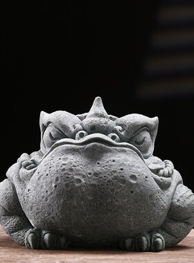 青砂石国潮风招财天机金蟾动物摆件创意家居客厅茶室桌面茶宠茶玩