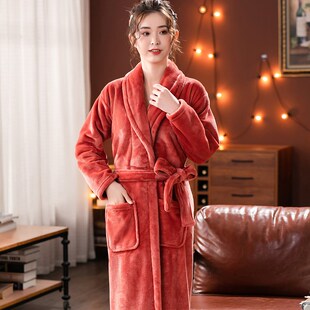 浴袍法兰绒加厚情侣珊瑚绒浴衣女士家居服睡衣 睡袍女冬长款