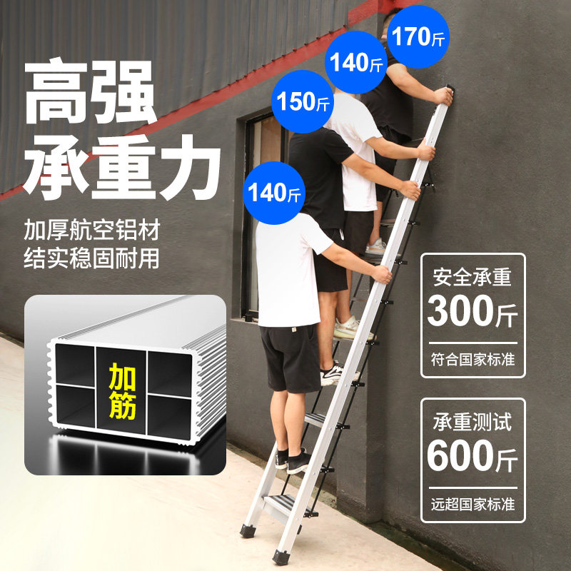 楼梯阁楼专用铝合金梯子加厚伸缩室内扶手多功能基坑爬梯工程直梯