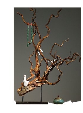 天然实木根艺摆件孤品枯木中式茶室酒店玄关桌面禅意杜鹃根雕装饰