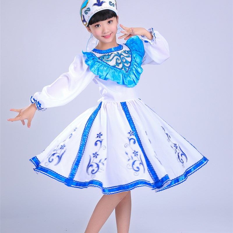 儿童五十六个民族俄罗斯族壮族京族维吾尔族舞蹈服少数民族演出服