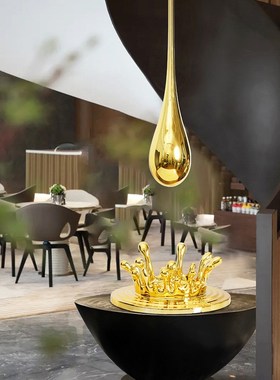 轻奢电镀吊顶水滴雕塑挂件售楼处酒店商业中心吊饰水花饰品大摆件