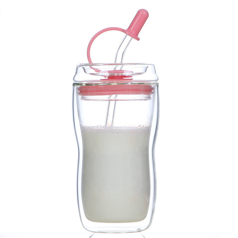 刻度双层玻璃杯女带吸管月子产妇牛奶水杯儿童大人孕妇隔热保温