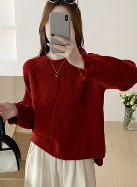 超好看红色亮丝毛衣女秋冬季2025年新款冬季加厚打底针织衫高级感