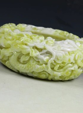 威弗列德蓝田玉摆件祥龙玉缸鱼缸聚宝盆玉雕招财进宝玉器摆件