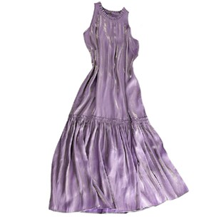 香芋淡紫色露肩无袖连衣裙2025夏温柔风流光人鱼姬仙女背心长裙子