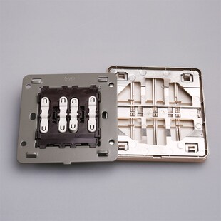 86型墙壁开关插座金色拉丝大板四开单控开关带荧光灯四位单联面板